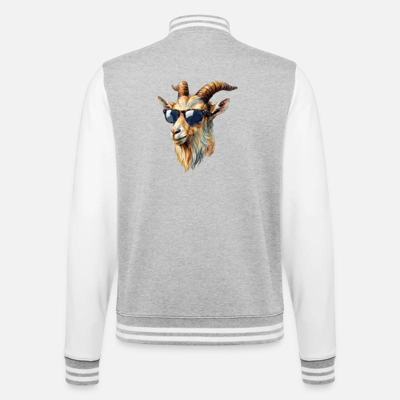 Cool Goat with Sunglasses - College Sweat Jacket - heather grey/white
