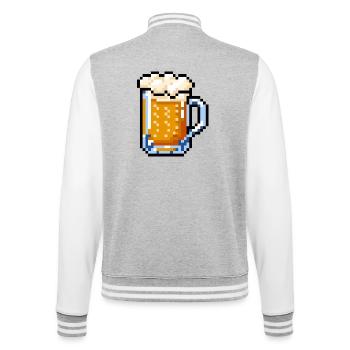 Pixel Art sur verre à bière – Design rétro de bière - Veste Teddy - gris chiné / blanc - Dos - Marisol (170cm)