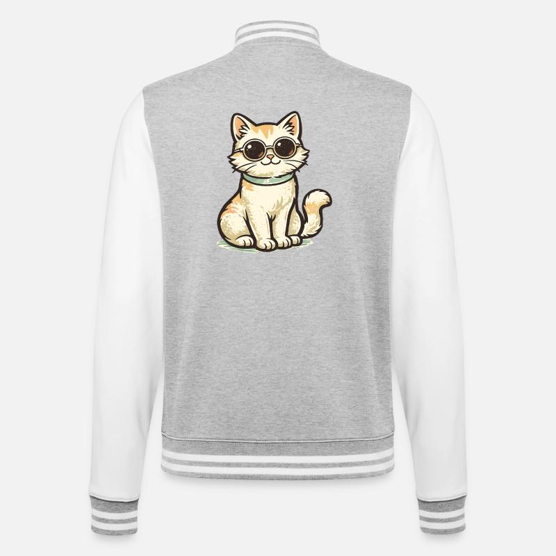 Coole Katze - College-Sweatjacke - Grau meliert/Weiß