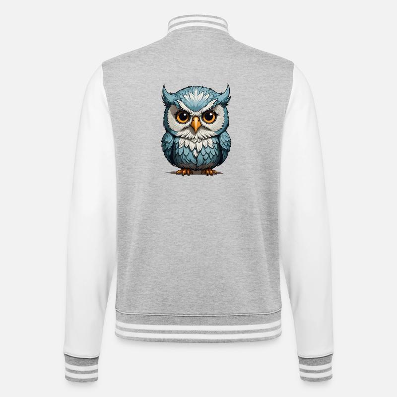 Blauäugige Eulenillustration - College-Sweatjacke - Grau meliert/Weiß