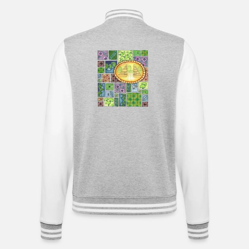 Bali temple on pattern patchwork - College-Sweatjacke - Grau meliert/Weiß