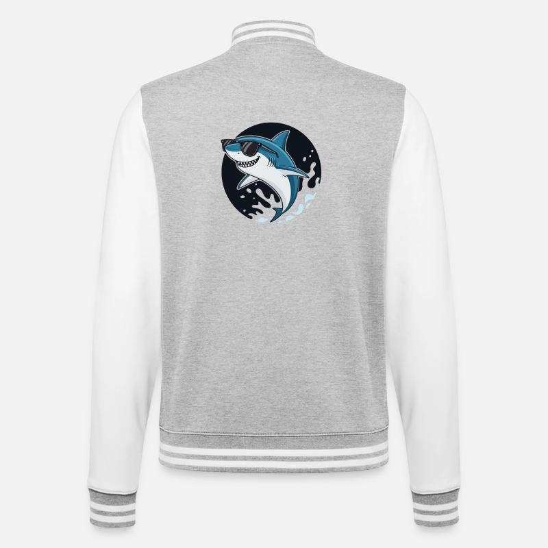 Surferhai mit dunkler Brille - College-Sweatjacke - Grau meliert/Weiß