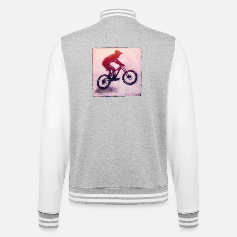Mountain Biker - Hand Carved Printable - College Sweat Jacket - heather grey/white