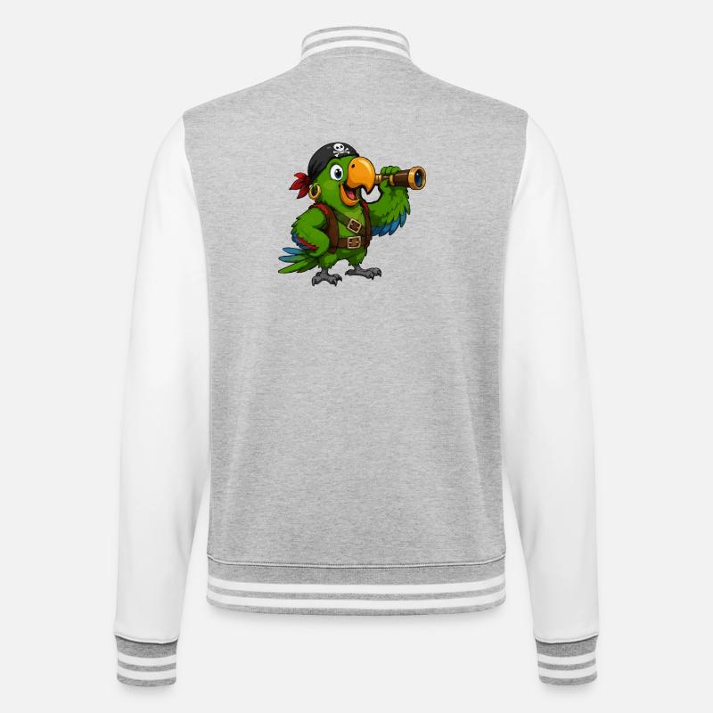 Piratenvogel mit Spektiv - College-Sweatjacke - Grau meliert/Weiß