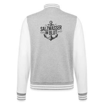 Salzwasser im Blut: Anker-Logo - College-Sweatjacke - Grau meliert/Weiß - Hinten - Marisol (170cm)