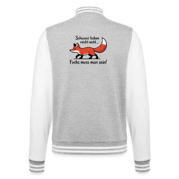 Roter Fuchs Cartoon-Illustration - College-Sweatjacke - Grau meliert/Weiß - Hinten - Marisol (170cm)