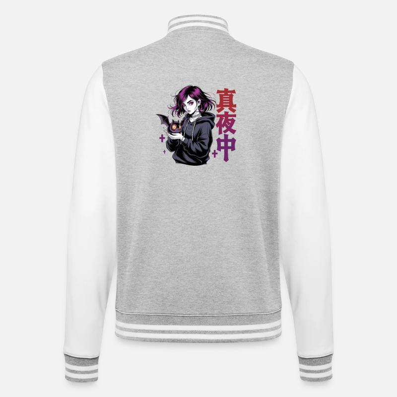 真夜中 Fille d’anime gothique Midnight Bat Gothic - Veste Teddy - gris chiné / blanc