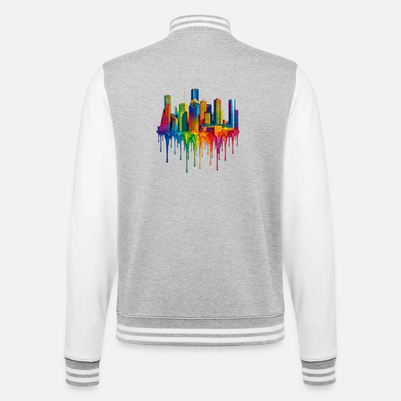 Houston, Texas – Dripping Paint - College Sweat Jacket - heather grey/white