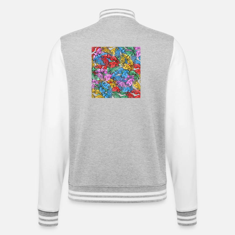 Bunte Küsse - College-Sweatjacke - Grau meliert/Weiß