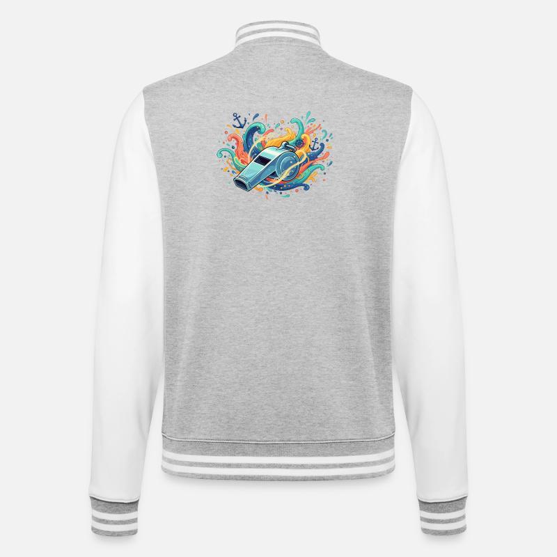 Maritime Pfeife im Farbschwall - College-Sweatjacke - Grau meliert/Weiß