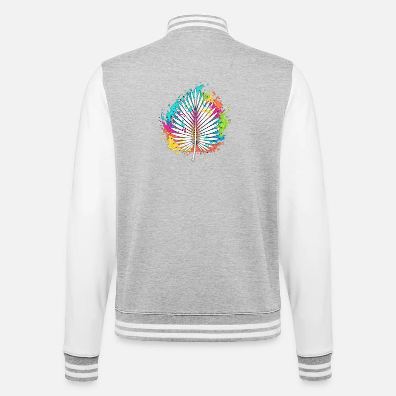 Bunte Palmenfächer Farbexplosion - College-Sweatjacke - Grau meliert/Weiß