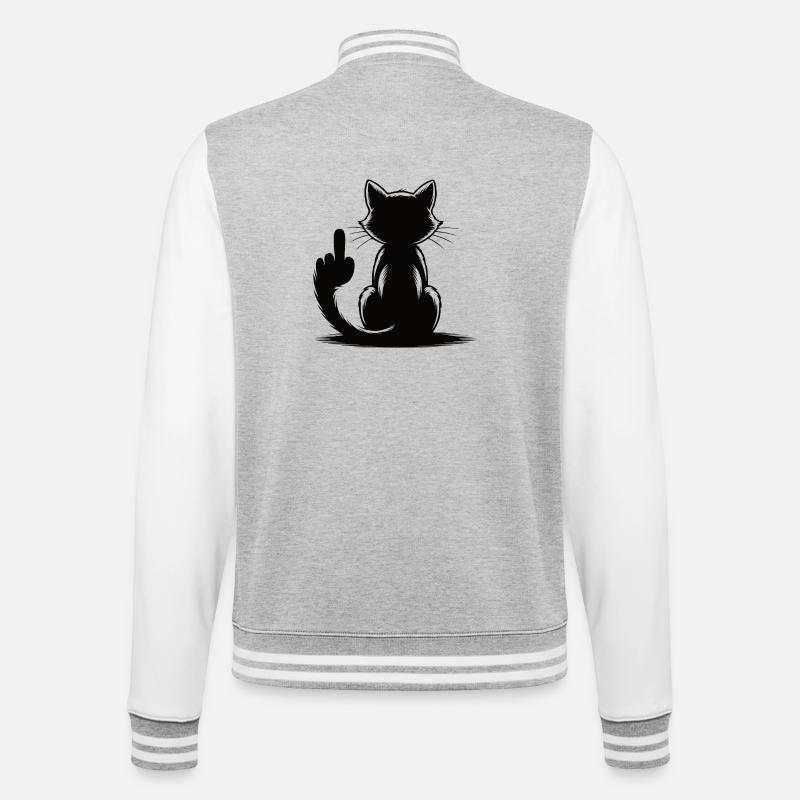 Erkenne die Zeichen Katze Mittelfinger - College-Sweatjacke - Grau meliert/Weiß
