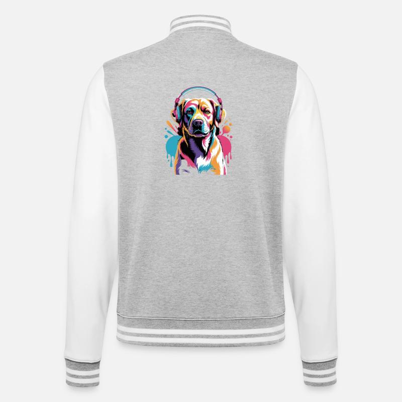 Labrador avec casque - Veste Teddy - gris chiné / blanc