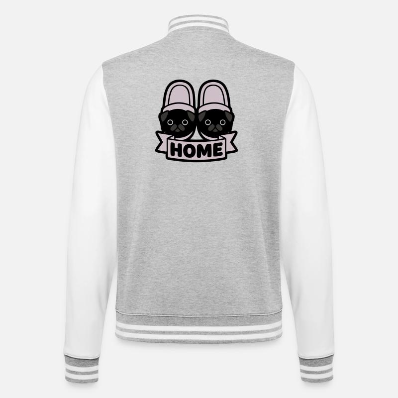 Pug Slippers Home Banner - College Sweat Jacket - heather grey/white