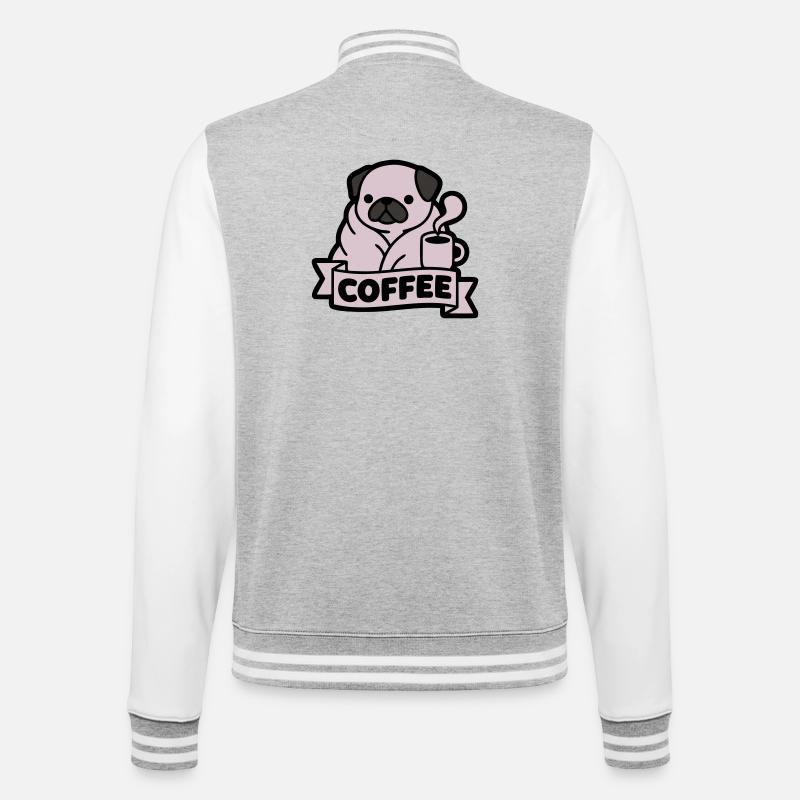 Pug Coffee Morning Grouch Banner - College Sweat Jacket - heather grey/white