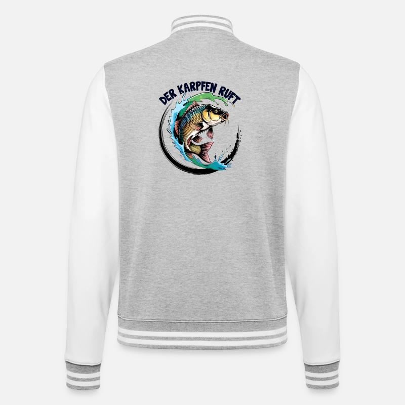 Der Karpfen ruft - College-Sweatjacke - Grau meliert/Weiß