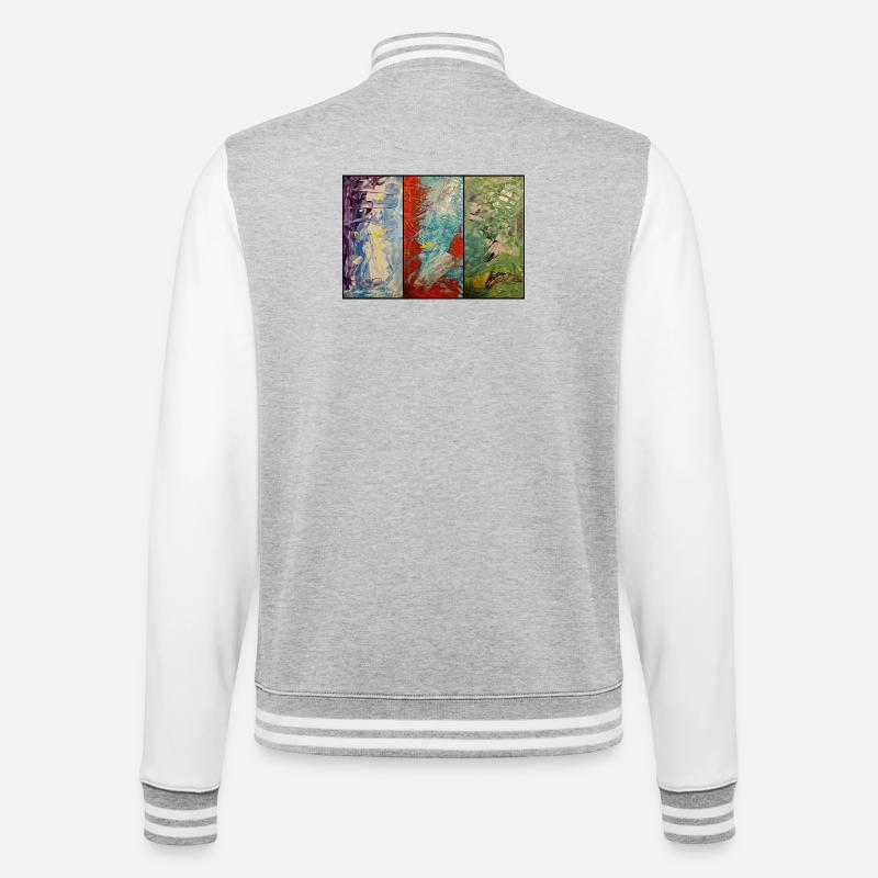 Triptychon Farbfluss - College-Sweatjacke - Grau meliert/Weiß