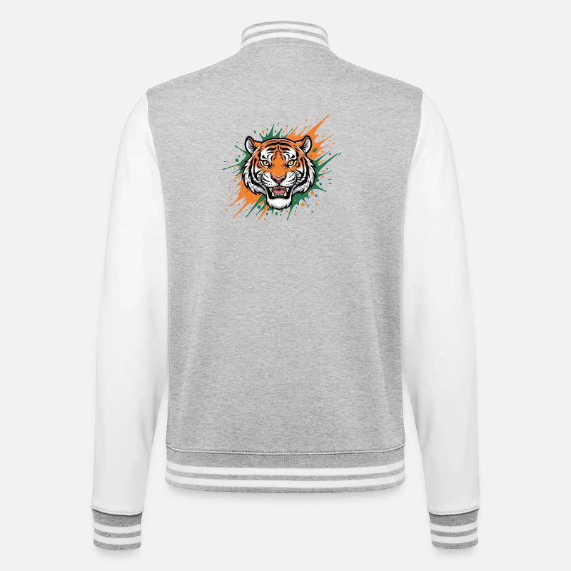 Tigerkopf Spritzerkunst - College-Sweatjacke - Grau meliert/Weiß