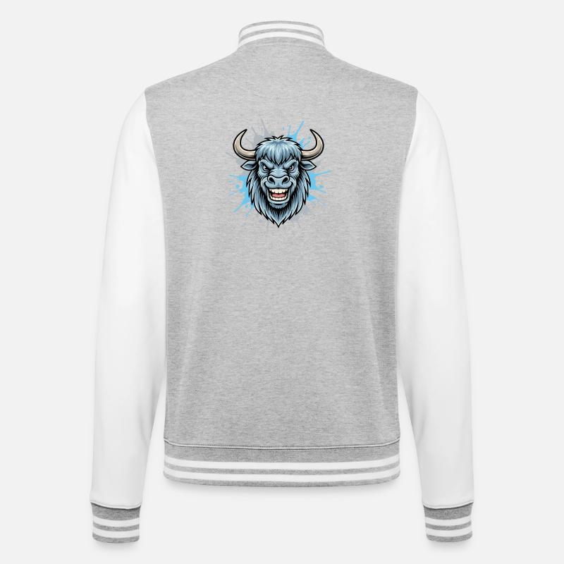 Blauer Bison Kopf Spritzer - College-Sweatjacke - Grau meliert/Weiß