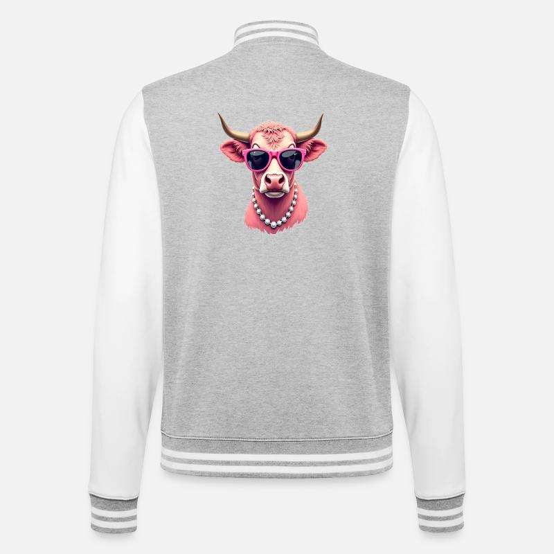 Cow - College Sweat Jacket - heather grey/white