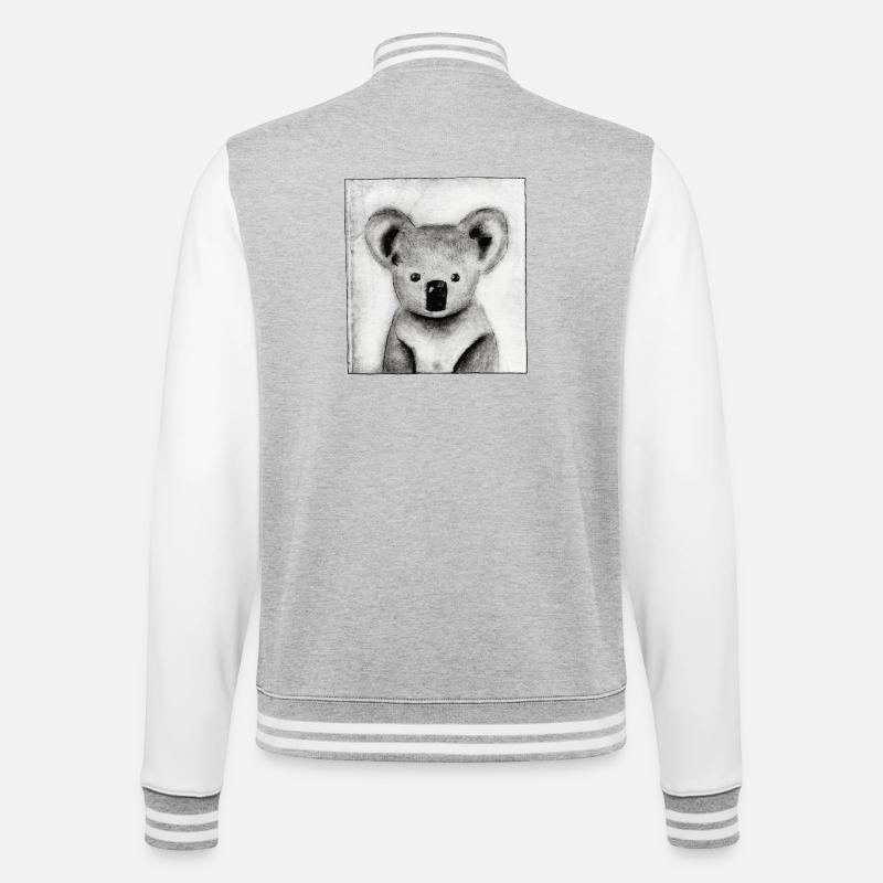 Koala schwarz-weiß - handgeschnitzte Druckvorlage - College-Sweatjacke - Grau meliert/Weiß