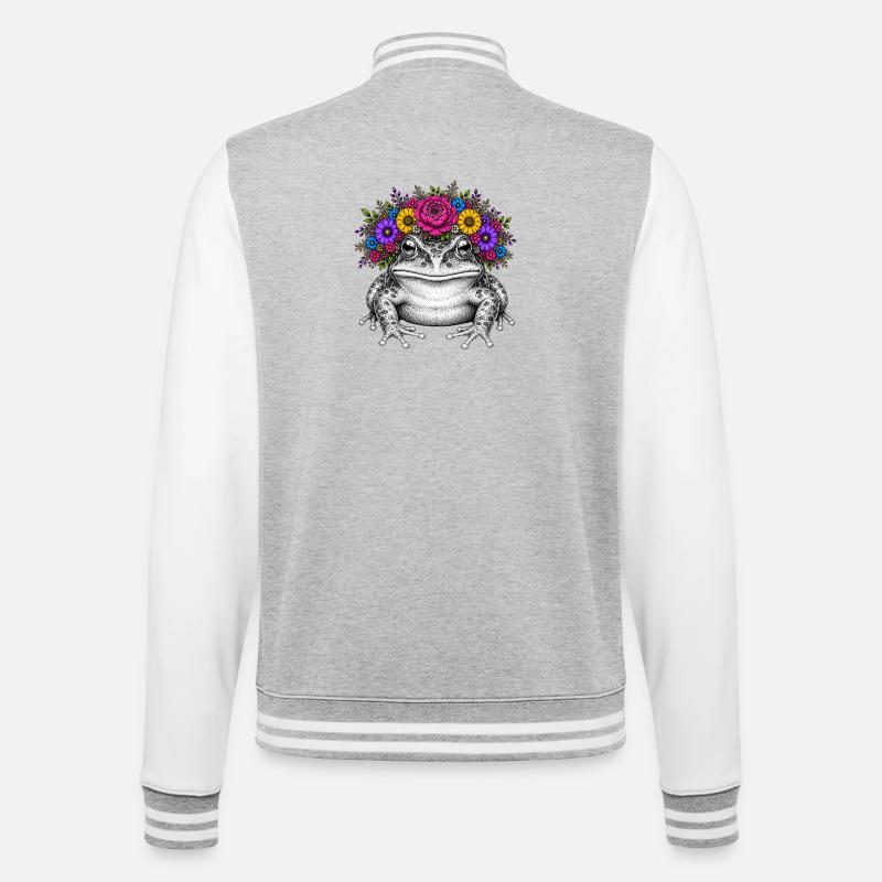 Frosch mit Blütenkrone - College-Sweatjacke - Grau meliert/Weiß