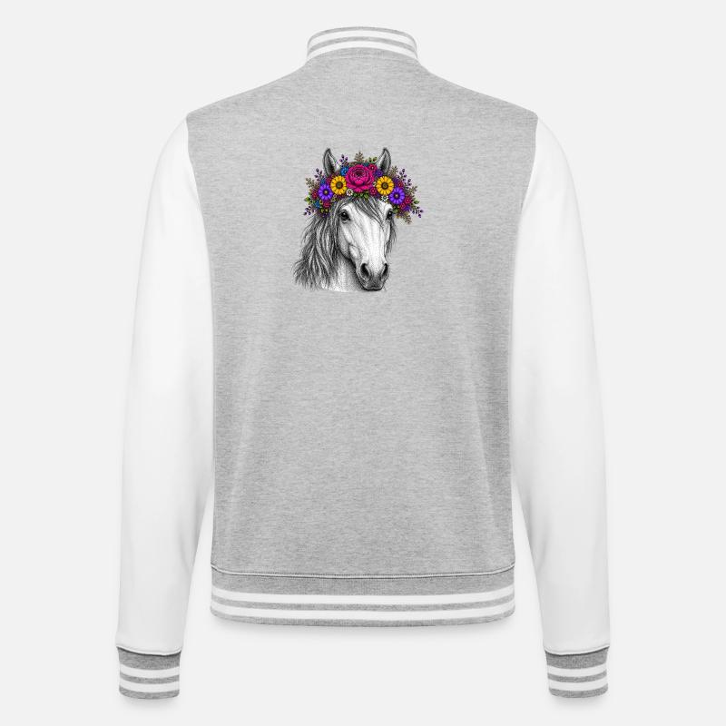 Cheval avec une couronne de fleurs - Veste Teddy - gris chiné / blanc