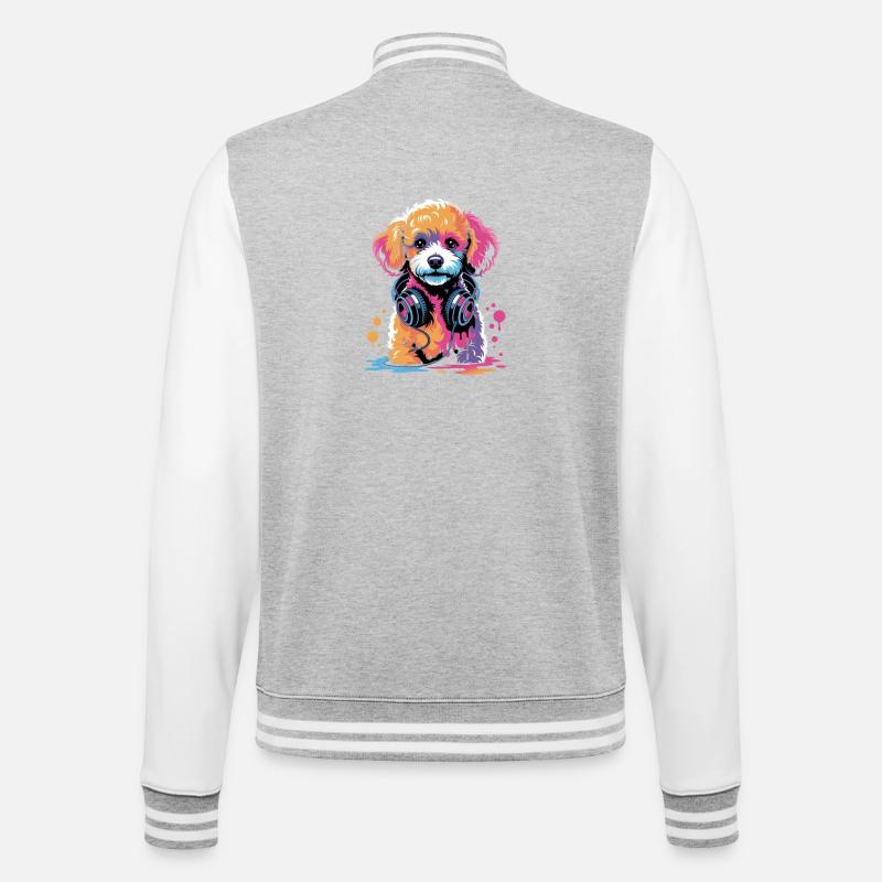 Chiot caniche avec un casque - Veste Teddy - gris chiné / blanc