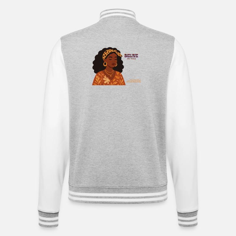 Glaub an Dich: Empowerment Porträt - College-Sweatjacke - Grau meliert/Weiß
