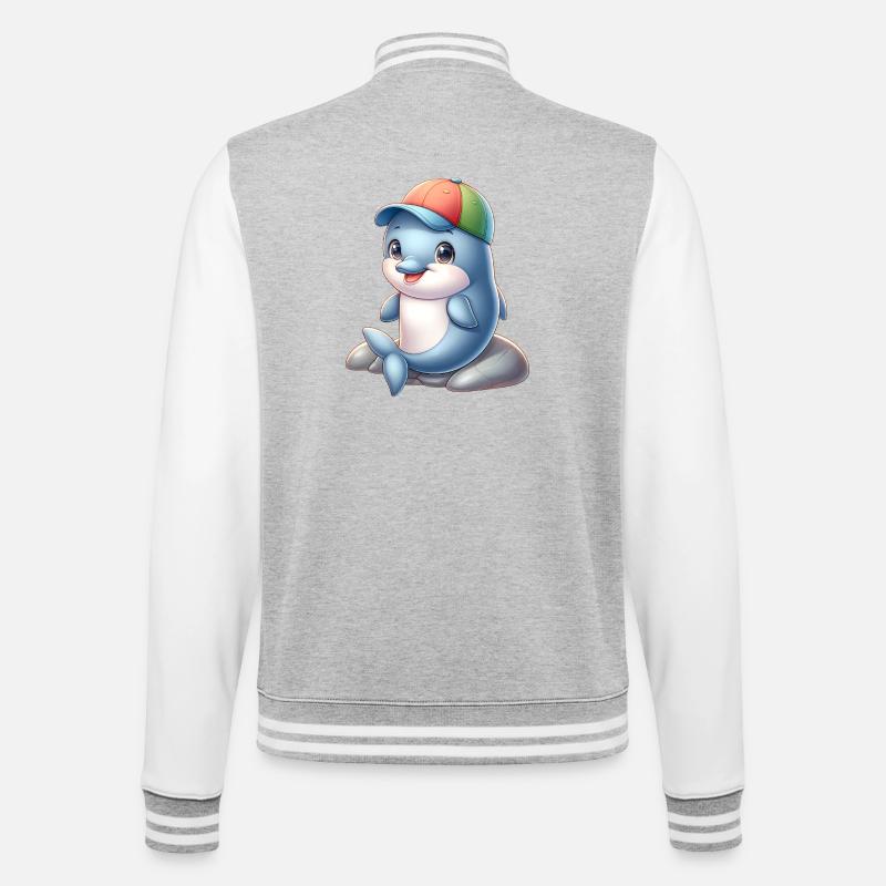 Cheerful dolphin with rainbow cap - College Sweat Jacket - heather grey/white
