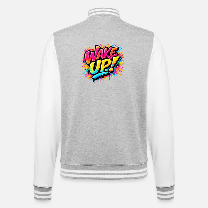 Wake_Up - College-Sweatjacke - Grau meliert/Weiß