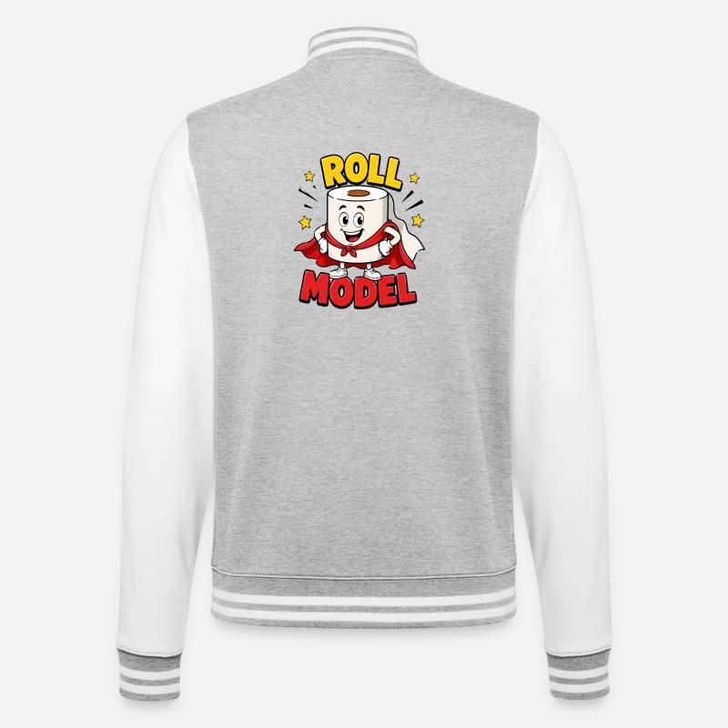  Roll Model Lustiger Toilettenpapier Superheld - College-Sweatjacke - Grau meliert/Weiß