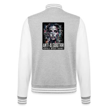 Anti Algorithm - College-Sweatjacke - Grau meliert/Weiß - Hinten - Marisol (170cm)