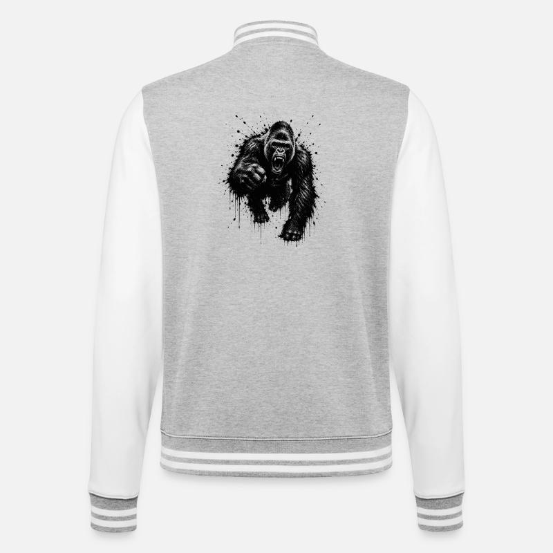 Dark Gorilla Spray Print - College Sweat Jacket - heather grey/white