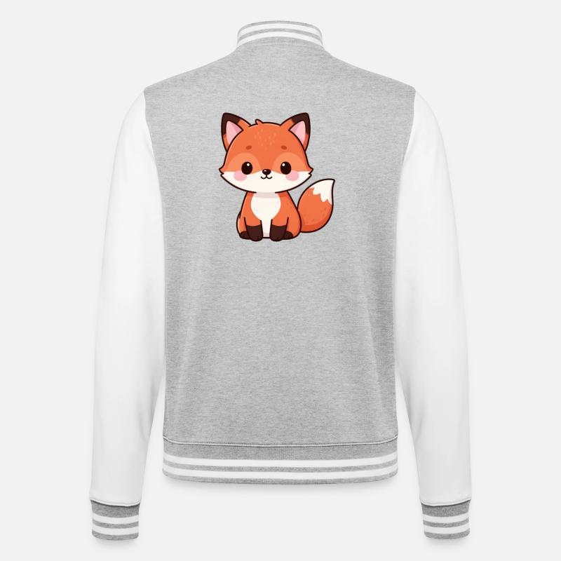 Cute Fox Kawaii Gift - College Sweat Jacket - heather grey/white
