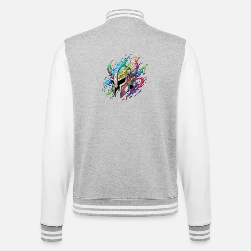 Rune Helmet in Rainbow Fire - College Sweat Jacket - heather grey/white