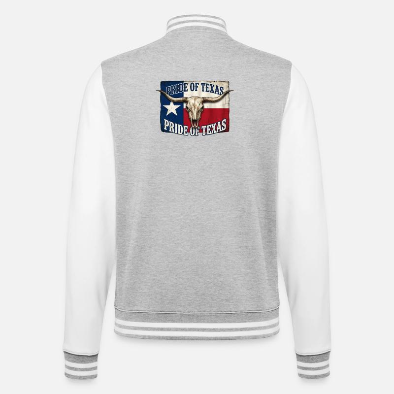 Texas Pride Hörner-Schädel - College-Sweatjacke - Grau meliert/Weiß