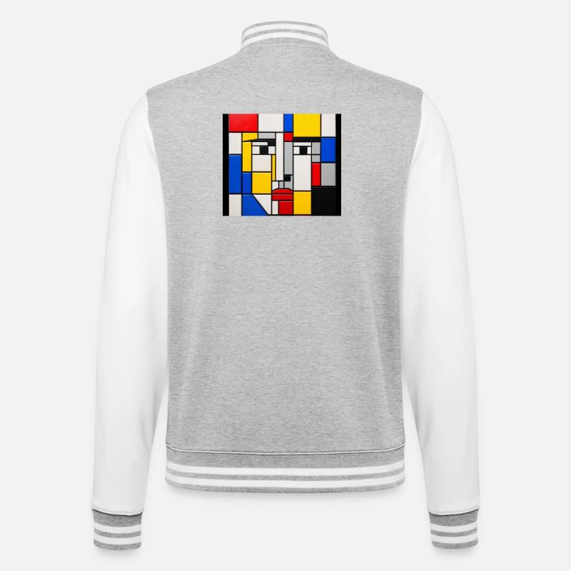 Mondrian Face Mosaic - College Sweat Jacket - heather grey/white