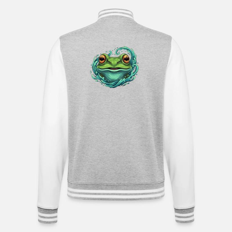 Wave Frog Pop Art Illustration - College Sweat Jacket - heather grey/white
