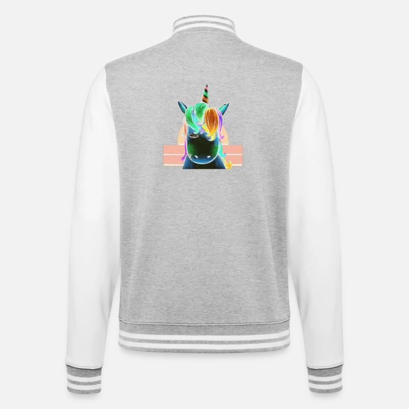 Regenbogen-Einhorn - College-Sweatjacke - Grau meliert/Weiß