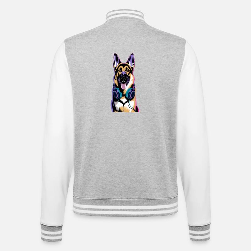German Shepherd with Headphones - College Sweat Jacket - heather grey/white