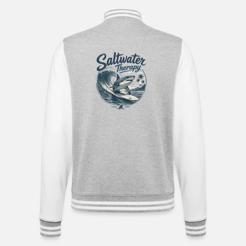 Saltwater Therapy Surfwave - College Sweat Jacket - heather grey/white