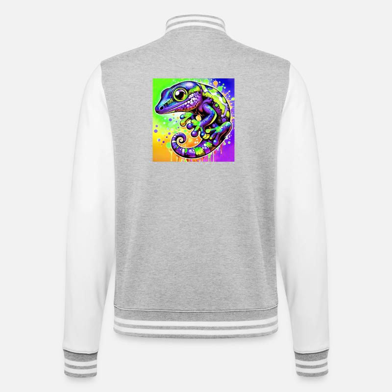 Gecko - College-Sweatjacke - Grau meliert/Weiß