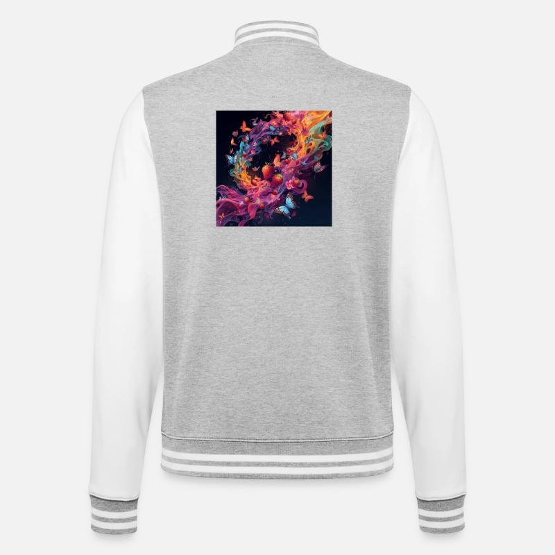 Bunte Beeren und Schmetterlinge - College-Sweatjacke - Grau meliert/Weiß