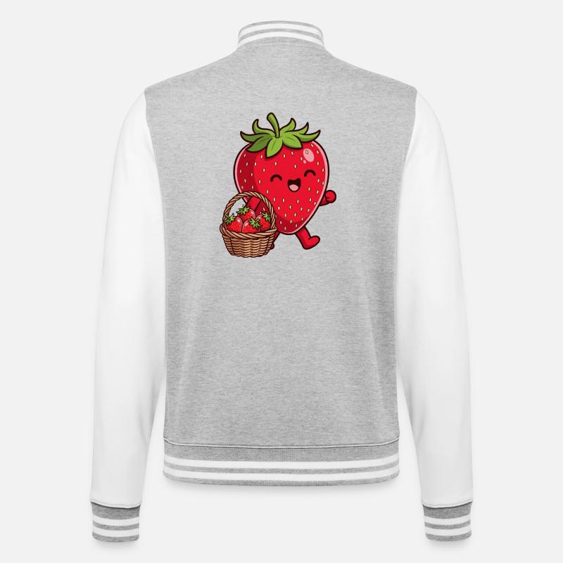 Lustige Erdbeere - College-Sweatjacke - Grau meliert/Weiß
