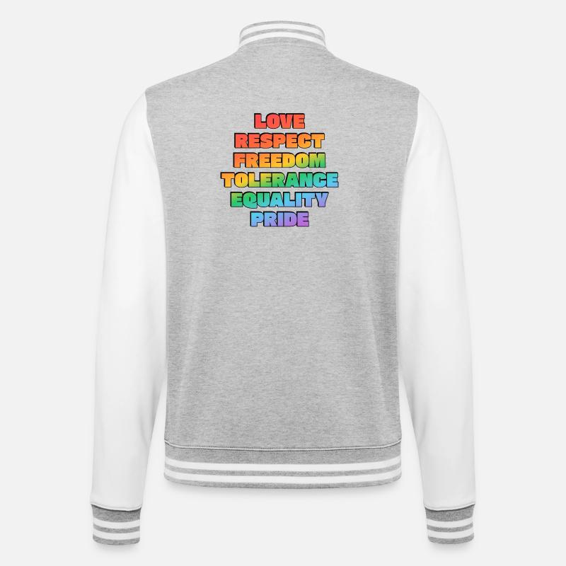 Regenbogenstolz-Werte - College-Sweatjacke - Grau meliert/Weiß