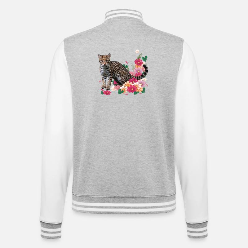 Floraler Leopard mit Blüten - College-Sweatjacke - Grau meliert/Weiß