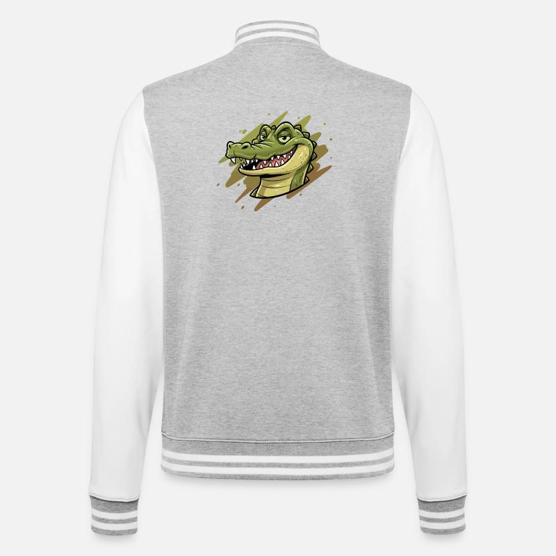 Tête de dessin animé crocodile - Veste Teddy - gris chiné / blanc