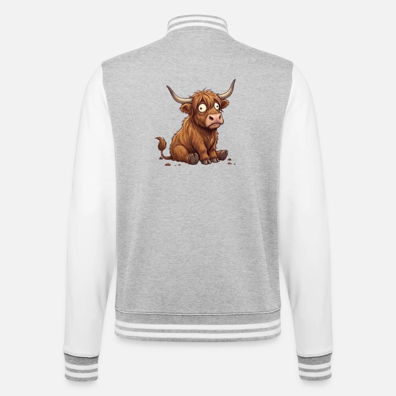 Rustic Amazed Cartoon Cattle - College Sweat Jacket - heather grey/white
