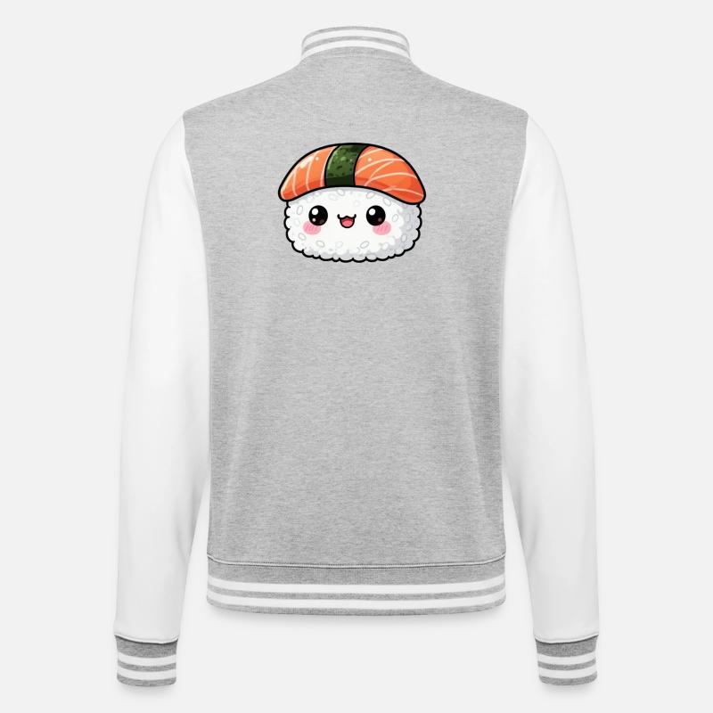 Cadeau de sushi kawaï - Veste Teddy - gris chiné / blanc
